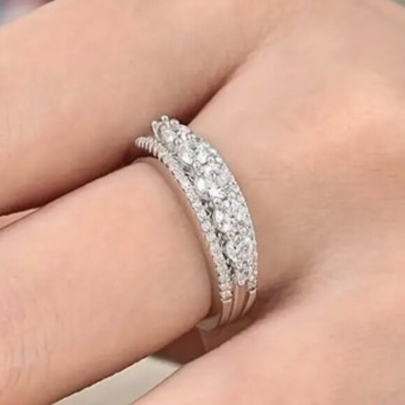 925 Silver Eternal Love Synthetic Zirconia Ring Full-Set Luxury Ring Women size - Picture 2 of 9